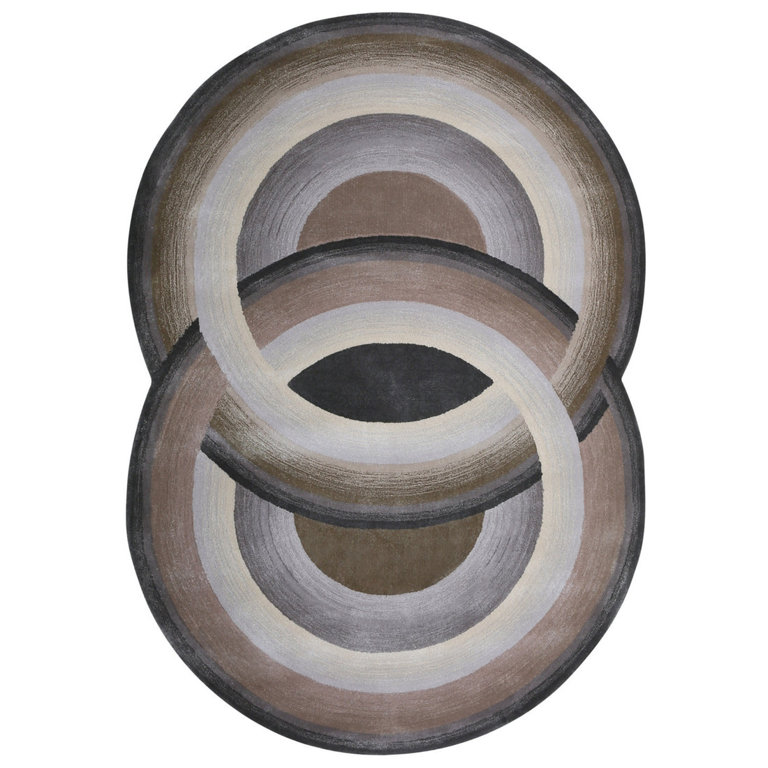 Handmade Wool Rug Tuft Weaving, Sustainable Contemporary Design Carpet, Brown, Black, Grey Circles, Irregular Shape, Custom Made On-Demand in Turkiye_ETUGENE_Circle-002-Y