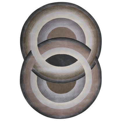 Handmade Wool Rug Tuft Weaving, Sustainable Contemporary Design Carpet, Brown, Black, Grey Circles, Irregular Shape, Custom Made On-Demand in Turkiye_ETUGENE_Circle-002-Y