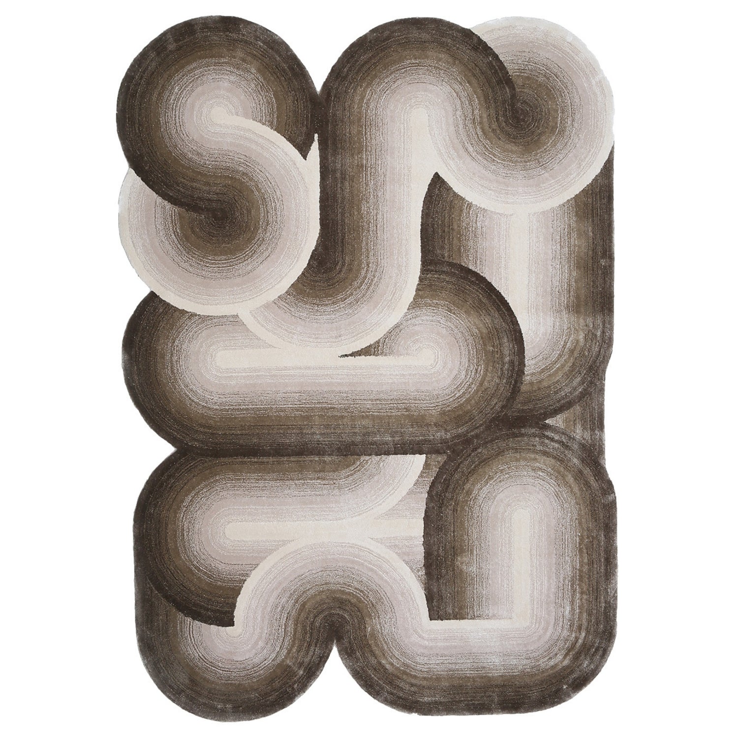 Handmade Wool Rug Tuft Weaving, Sustainable Contemporary Design Carpet, Brown Grey Rounded Shapes, Irregular Shape, Custom Made On-Demand in Turkiye_ETUGENE_Geo-007-H