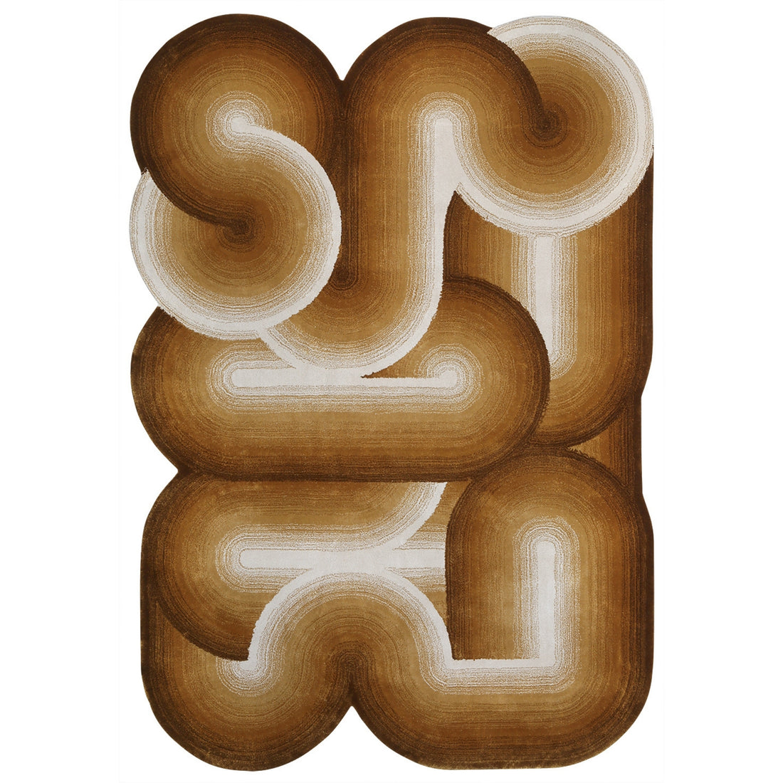 Handmade Wool Rug Tuft Weaving, Sustainable Contemporary Design Carpet, Brown Yellow Rounded Shapes, Irregular Shape, Custom Made On-Demand in Turkiye_ETUGENE_Geo-009-S