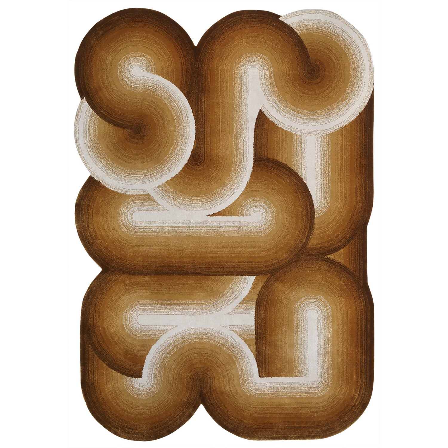 Handmade Wool Rug Tuft Weaving, Sustainable Contemporary Design Carpet, Brown Yellow Rounded Shapes, Irregular Shape, Custom Made On-Demand in Turkiye_ETUGENE_Geo-009-S