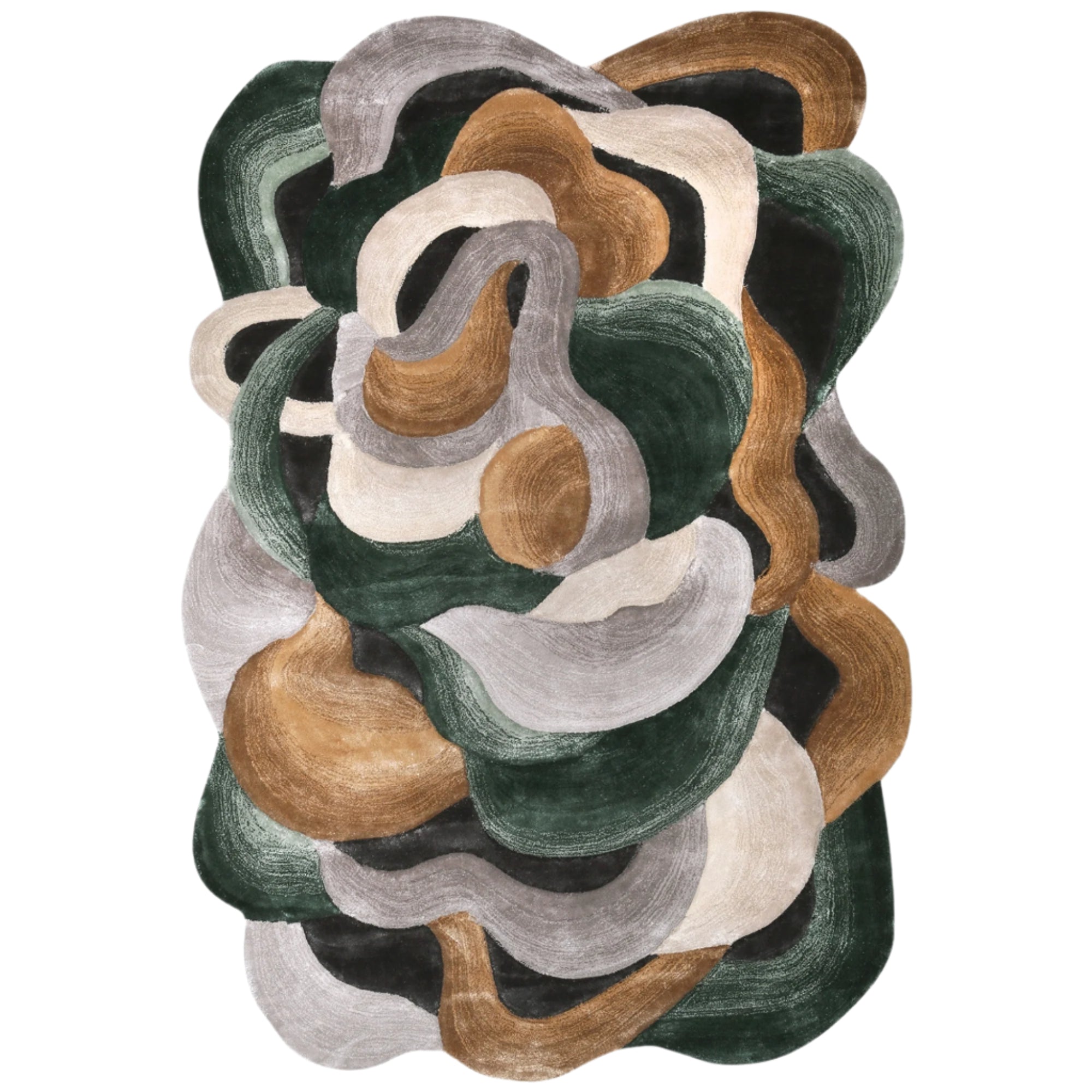 Handmade Wool Rug Tuft Weaving, Sustainable Contemporary Design Carpet, Green Gold Black Grey Colors, Irregular Shape, Custom Made On-Demand in Turkiye_ETUGENE_Cell-001-GR