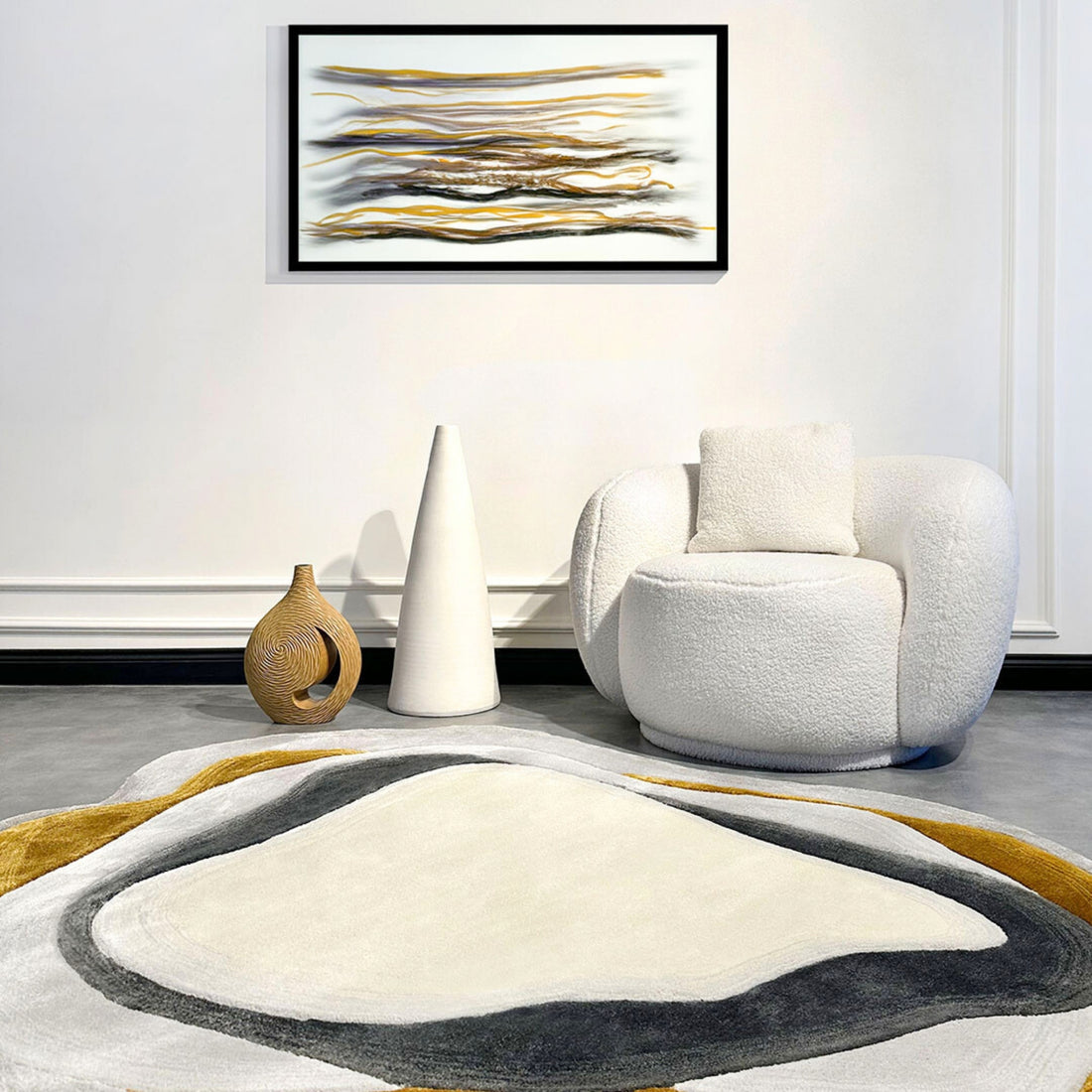 Handmade Wool Rug Tuft Weaving, Sustainable Contemporary Design Carpet, Layered Round Shapes, Irregular Shape, Custom Made On-Demand in Turkiye_ETUGENE_Lava-001-F-Home