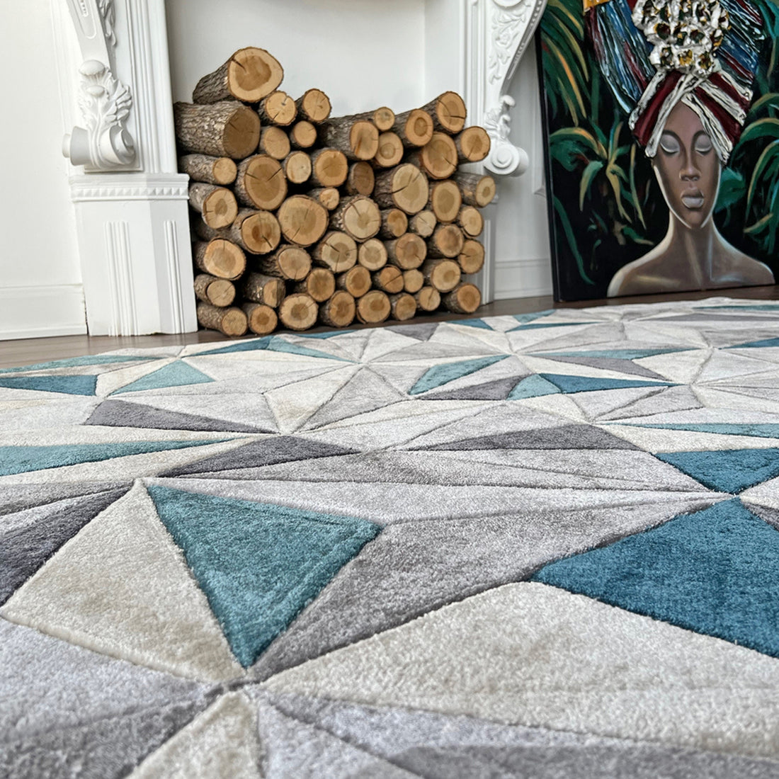 Handmade Wool Rug Tuft Weaving, Sustainable Contemporary Design Carpet, Luxury Triangles, Irregular Shape, Custom Made On-Demand in Turkiye_ETUGENE_Triple-004-J-Home