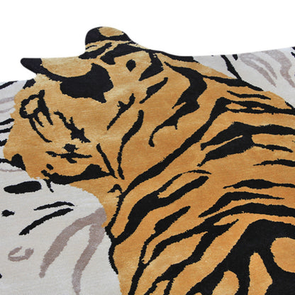 Handmade Wool Rug Tuft Weaving, Sustainable Contemporary Design Carpet, Majestic Tiger, Irregular Shape, Custom Made On-Demand in Turkiye_ETUGENE_Tiger-001-A-Motifs