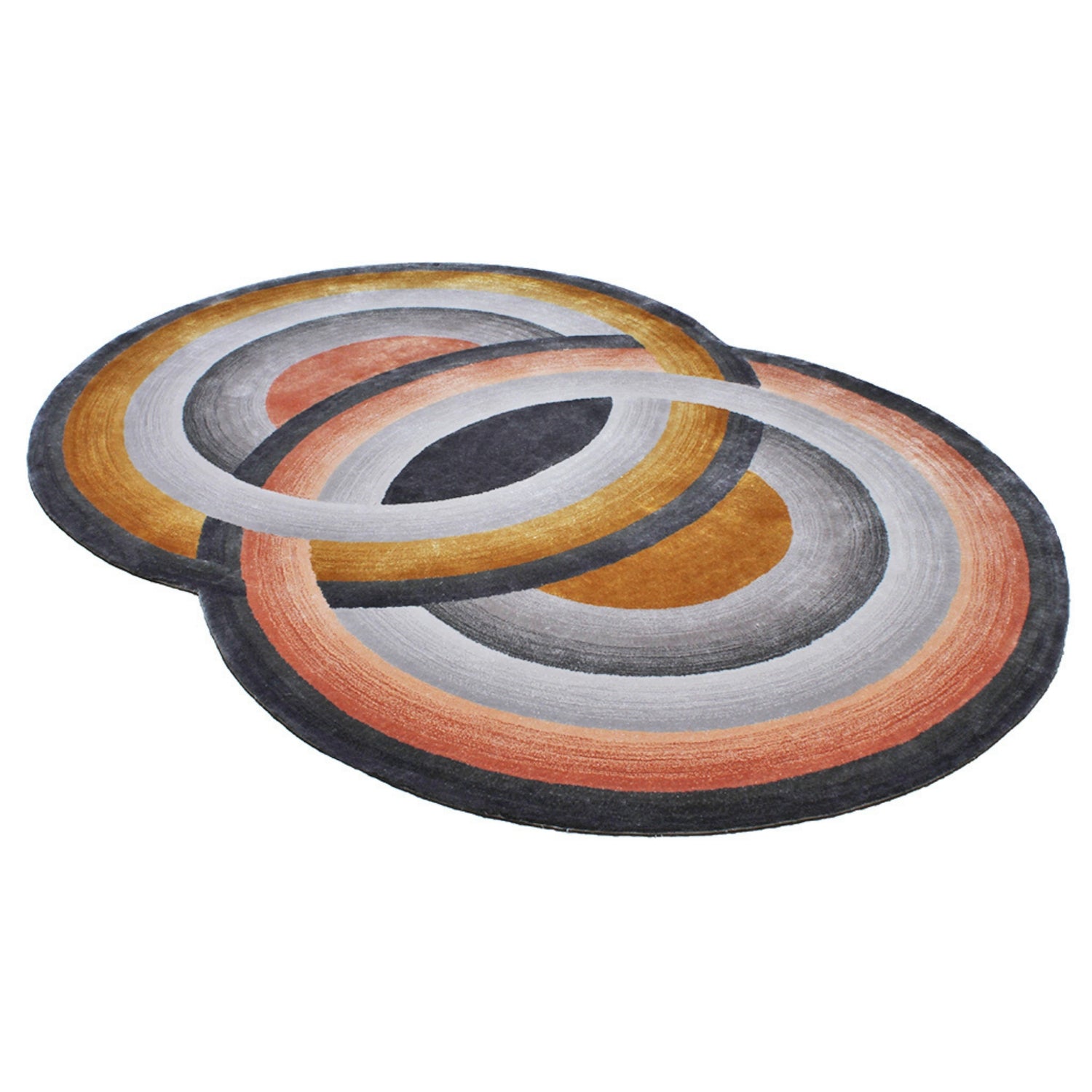 Handmade Wool Rug Tuft Weaving, Sustainable Contemporary Design Carpet, Orange, Black Grey Circles, Irregular Shape, Custom Made On-Demand in Turkiye_ETUGENE_Circle-002-U-Horizontal