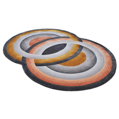 Handmade Wool Rug Tuft Weaving, Sustainable Contemporary Design Carpet, Orange, Black Grey Circles, Irregular Shape, Custom Made On-Demand in Turkiye_ETUGENE_Circle-002-U-Horizontal
