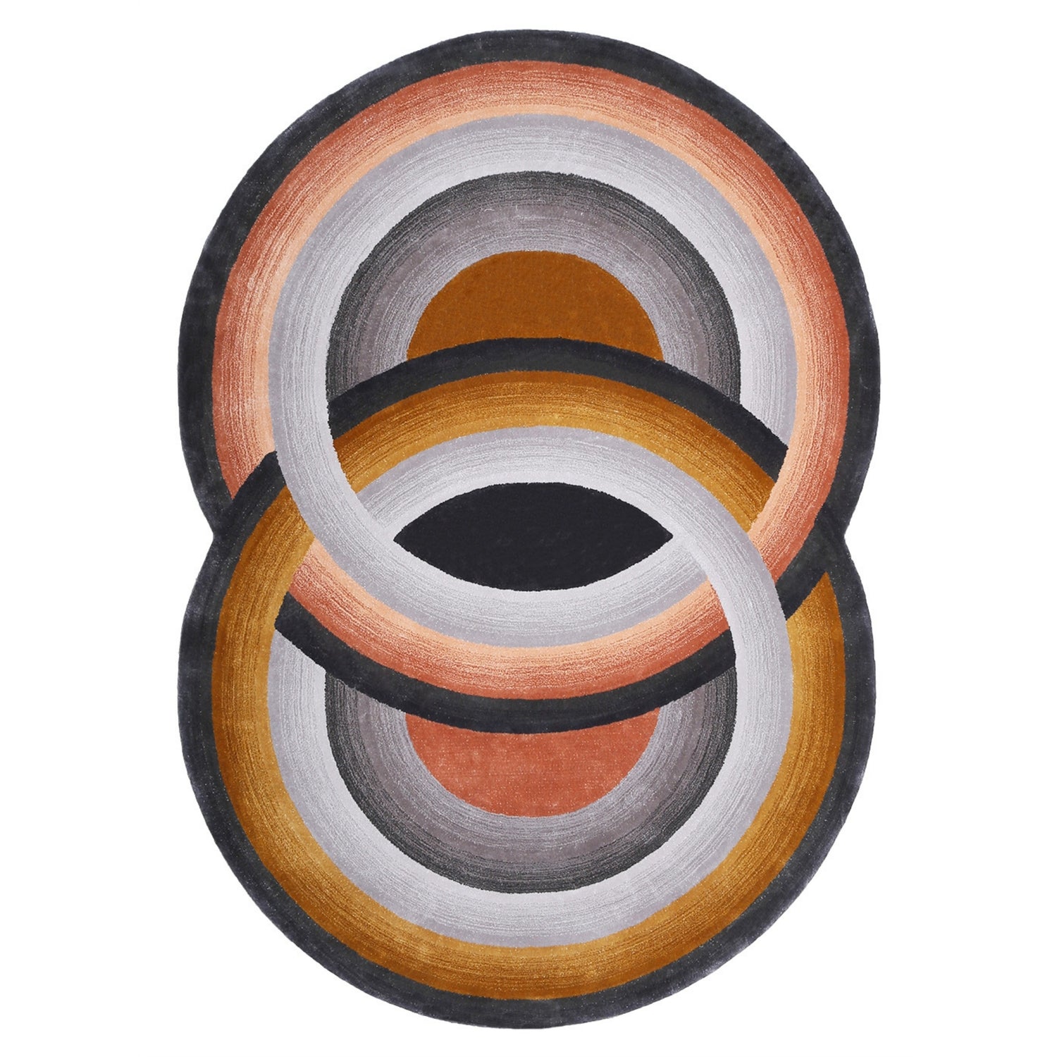 Handmade Wool Rug Tuft Weaving, Sustainable Contemporary Design Carpet, Orange, Black Grey Circles, Irregular Shape, Custom Made On-Demand in Turkiye_ETUGENE_Circle-002-U
