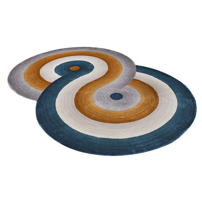 Handmade Wool Rug Tuft Weaving, Sustainable Contemporary Design Carpet, Orange, Blue, Grey Black Loop, Irregular Shape, Custom Made On-Demand in Turkiye_ETUGENE_Circle-003-B-Horizontal
