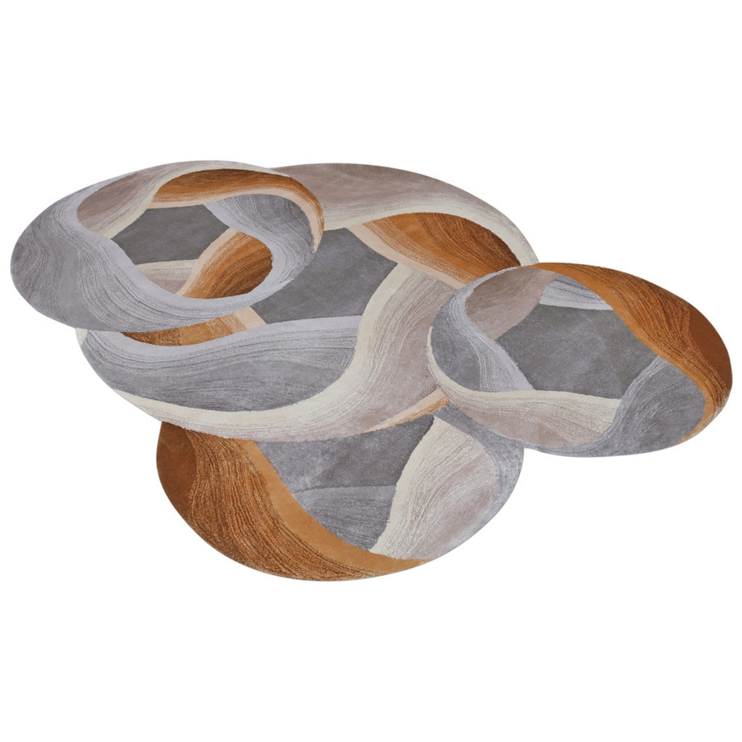 Handmade Wool Rug Tuft Weaving, Sustainable Contemporary Design Carpet, Orange Grey Colors, Irregular Shape, Custom Made On-Demand in Turkiye_ETUGENE_Circle-005-C-Horizontal