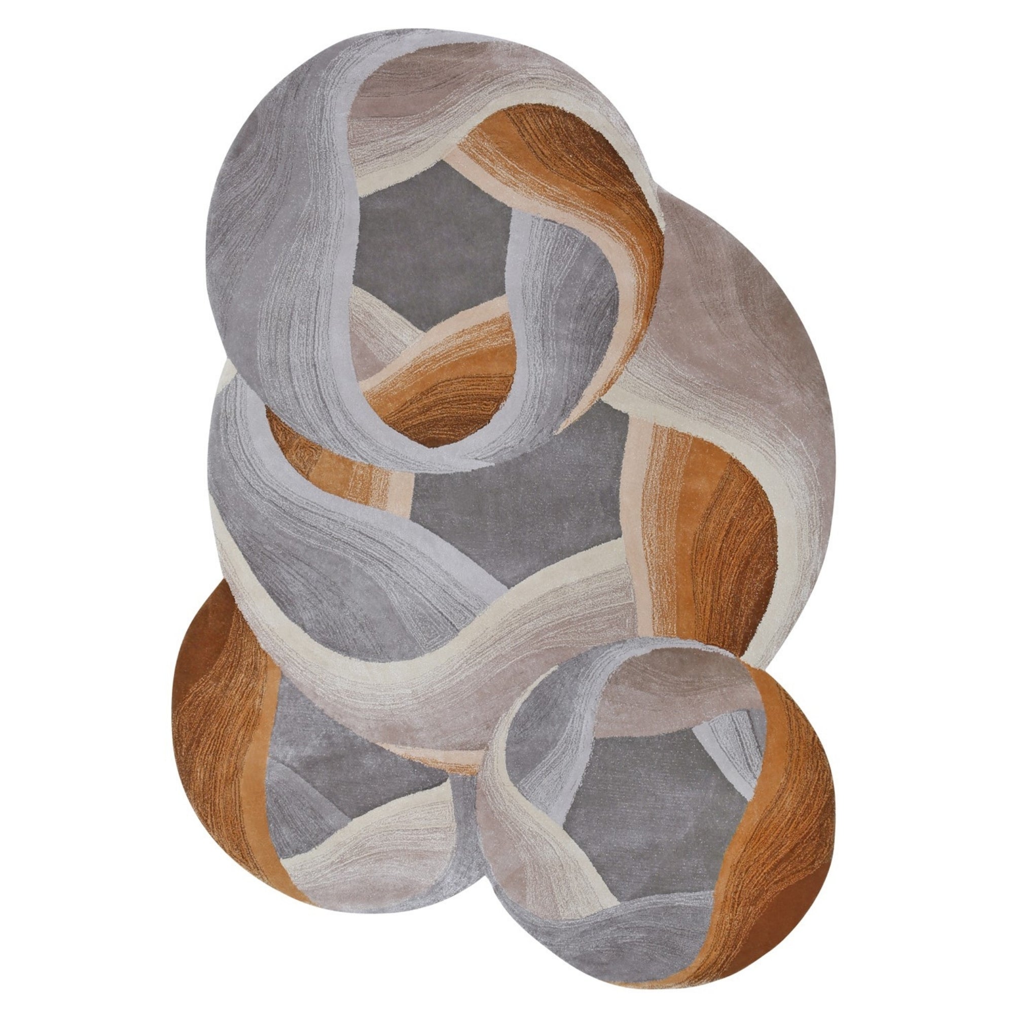 Handmade Wool Rug Tuft Weaving, Sustainable Contemporary Design Carpet, Orange Grey Colors, Irregular Shape, Custom Made On-Demand in Turkiye_ETUGENE_Circle-005-C