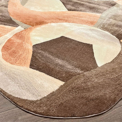 Handmade Wool Rug Tuft Weaving, Sustainable Contemporary Design Carpet, Salmon Orange Brown Beige Colors, Irregular Shape, Custom Made On-Demand in Turkiye_ETUGENE_Circle-005-NX-Floor