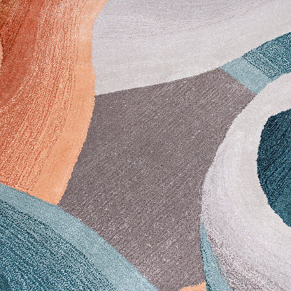 Handmade Wool Rug Tuft Weaving, Sustainable Contemporary Design Carpet, Salmon Orange Grey Blue Colors, Irregular Shape, Custom Made On-Demand in Turkiye_ETUGENE_Circle-005-N-Motifs