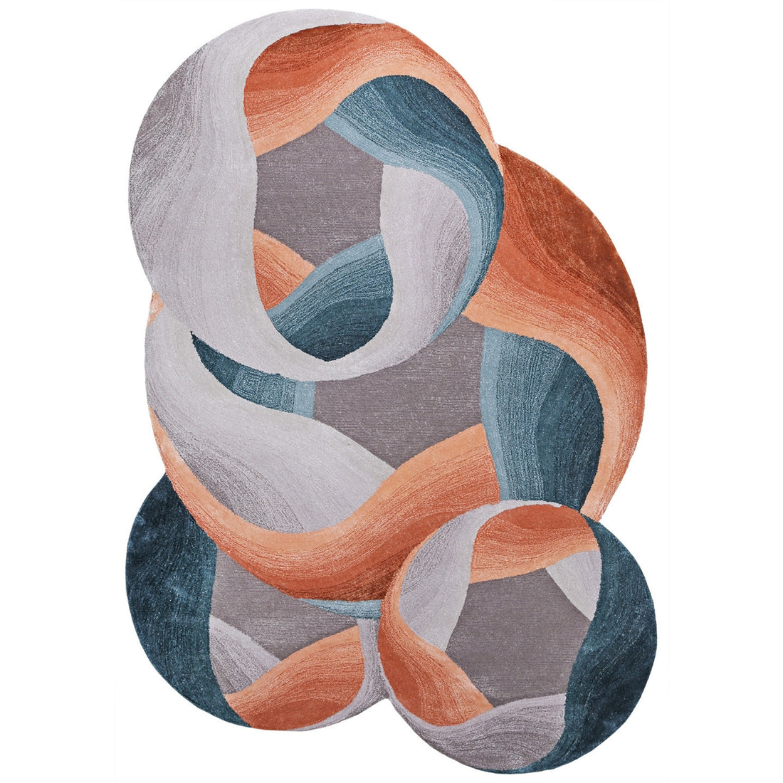 Handmade Wool Rug Tuft Weaving, Sustainable Contemporary Design Carpet, Salmon Orange Grey Blue Colors, Irregular Shape, Custom Made On-Demand in Turkiye_ETUGENE_Circle-005-N