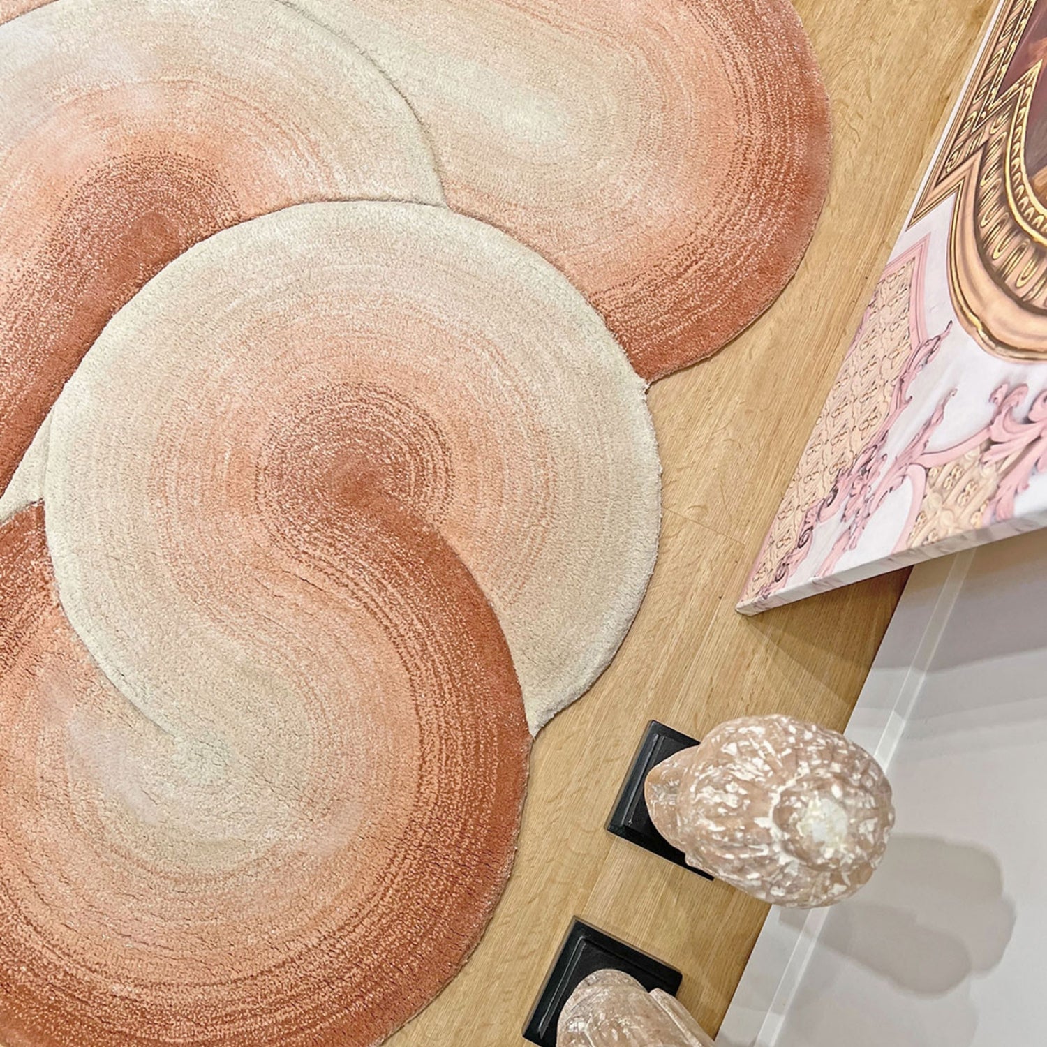 Handmade Wool Rug Tuft Weaving, Sustainable Contemporary Design Carpet, Salmon Rounded Shapes, Irregular Shape, Custom Made On-Demand in Turkiye_ETUGENE_Geo-007-D-Floor