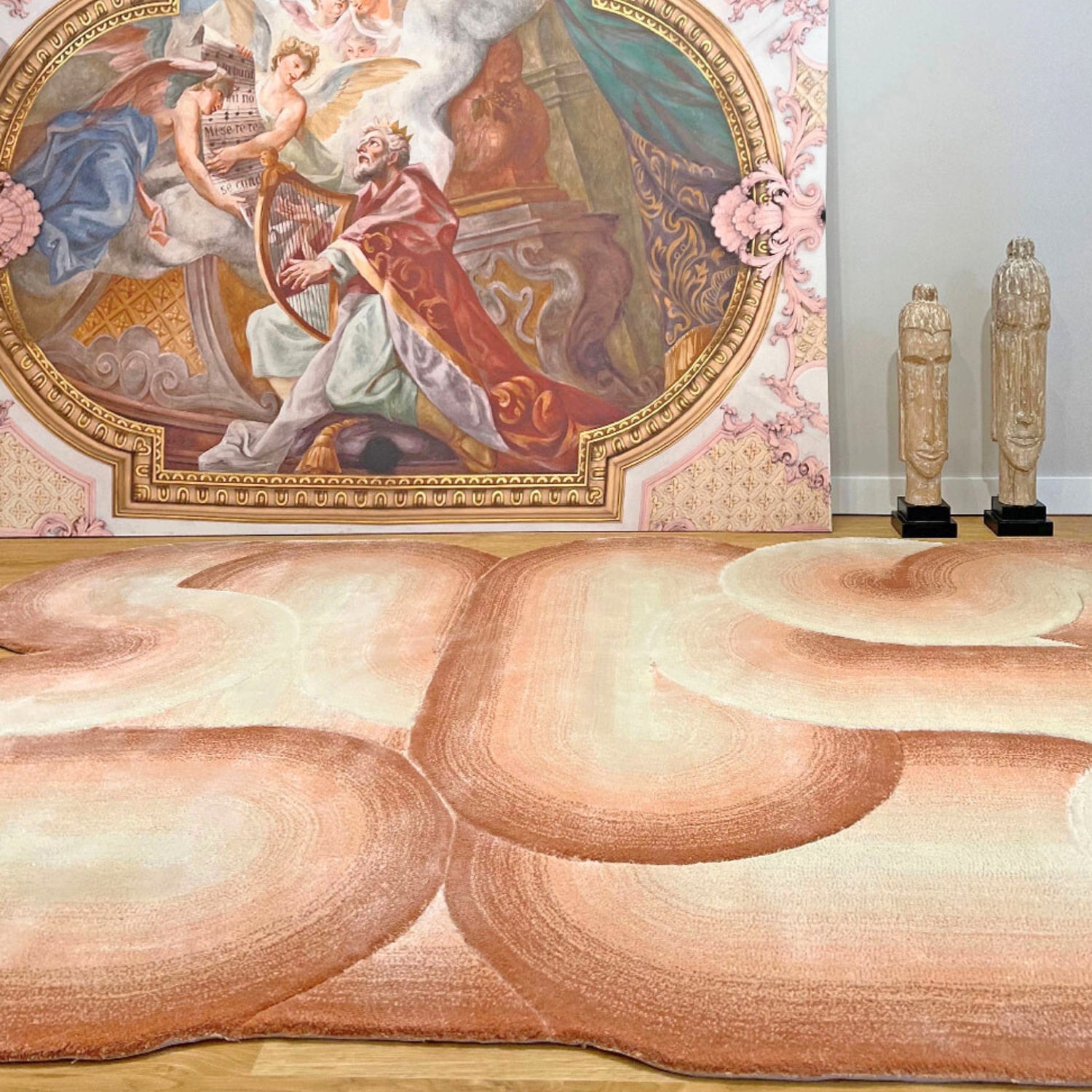 Handmade Wool Rug Tuft Weaving, Sustainable Contemporary Design Carpet, Salmon Rounded Shapes, Irregular Shape, Custom Made On-Demand in Turkiye_ETUGENE_Geo-007-D-Home