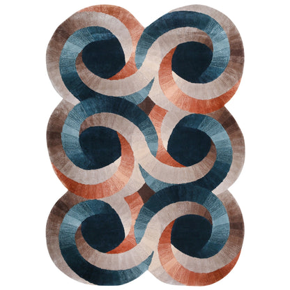 Handmade Wool Rug Tuft Weaving, Sustainable Contemporary Design Carpet, Six Blue Orange Brown Circles, Irregular Shape, Custom Made On-Demand in Turkiye_ETUGENE_Circle-006-N