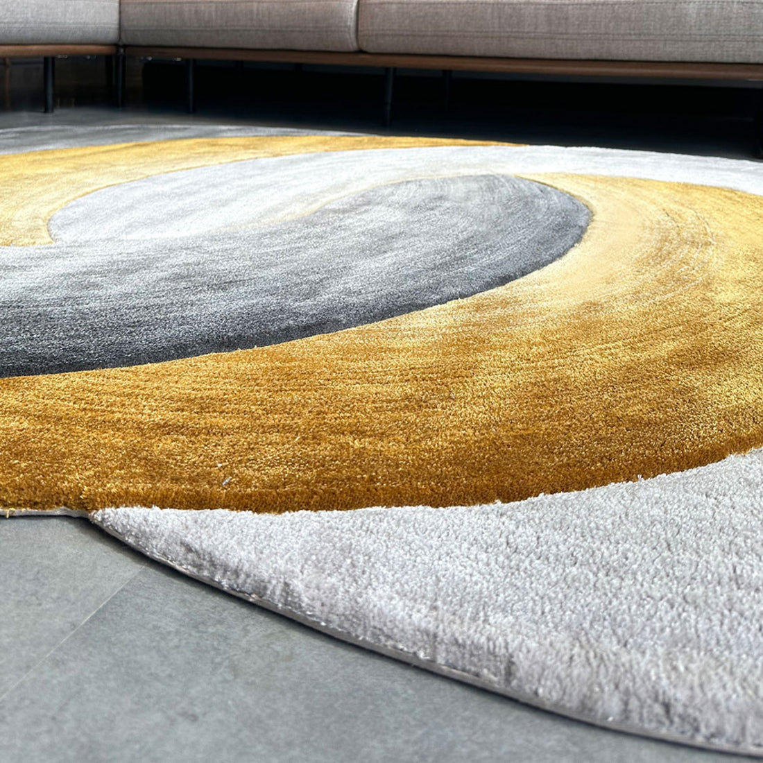 Handmade Wool Rug Tuft Weaving, Sustainable Contemporary Design Carpet, Three Bold Circles, Irregular Shape, Custom Made On-Demand in Turkiye_ETUGENE_Circle-007-F-Floor