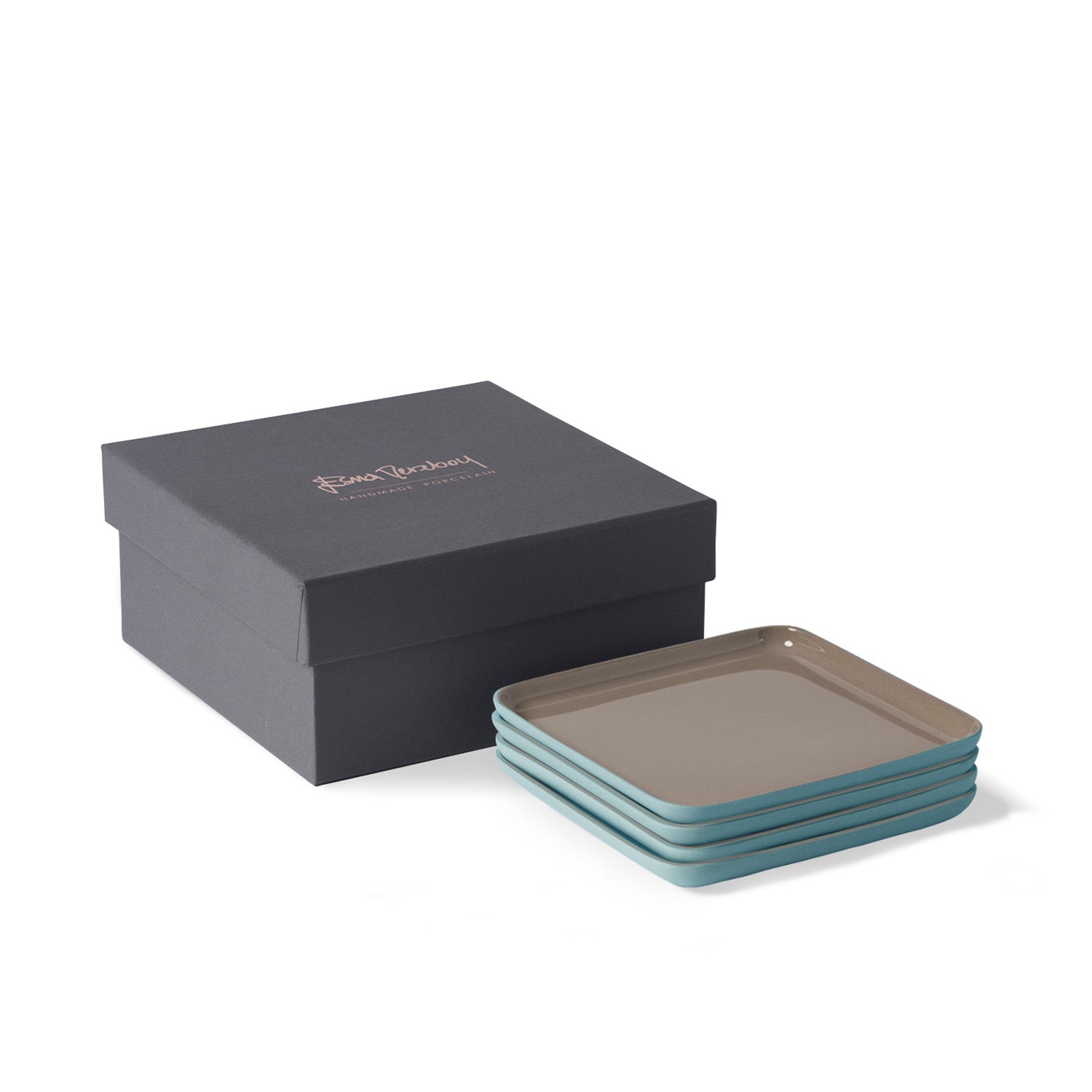 Square-Plate-Set-Of-4-Aqua-Rock-Porcelain-handmade-ETUGENE