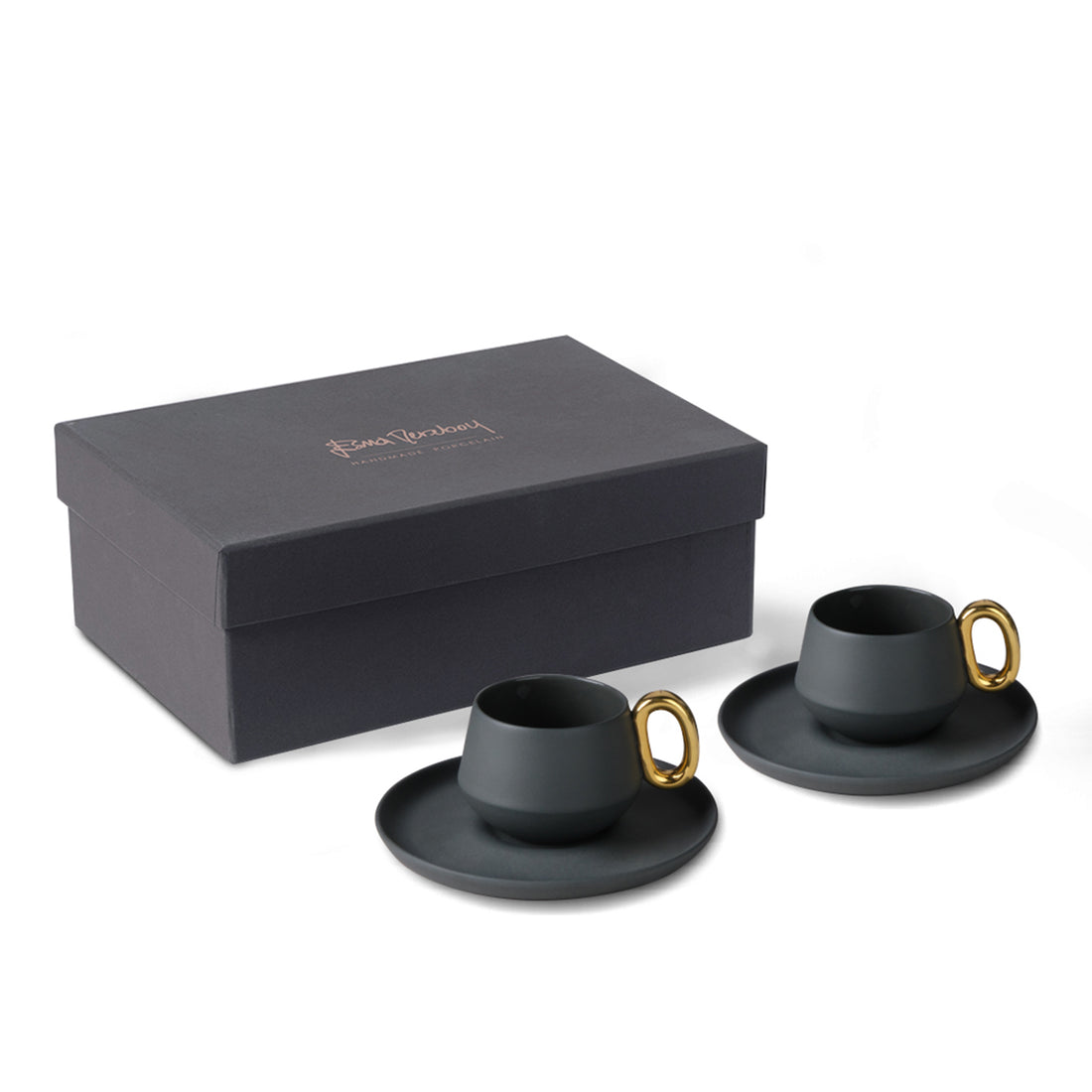 Tube-Espresso-Cup-Wit-Saucer-Set-Of-2Black-Gold-Porcelain-Handmade-ETUGENE