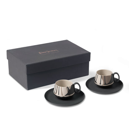 Tube-Espresso-Cup-with-Saucer-Set-Of-2-Colour-Wave-Black-Porcelain-Handmade-ETUGENE