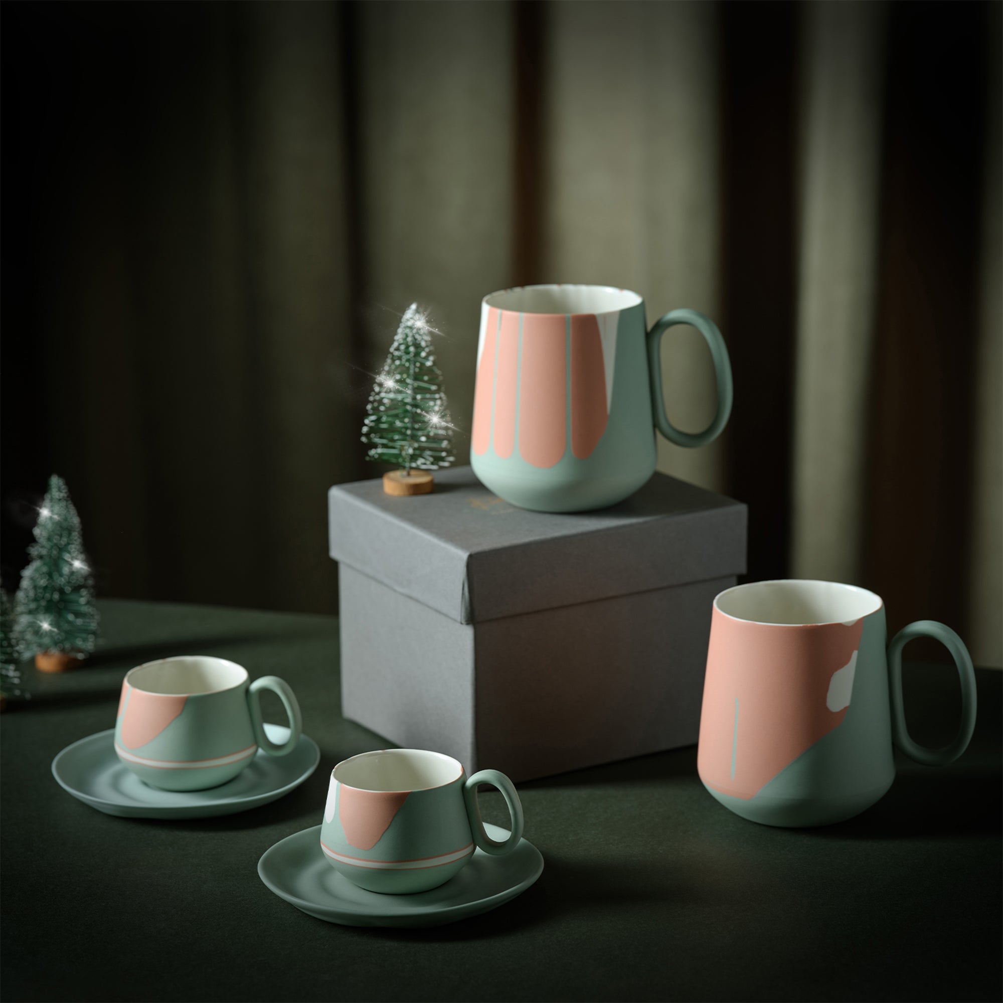 Tube-Espresso-Cup-with-Saucer-Set-Of-2-Colour-Wave-Nile-Porcelain-Handmade-Lifestyle-ETUGENE