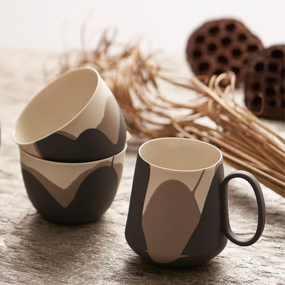 Tube-Mug-Set-Of-2-Colour-Wave-Black-Ivory-Rock-Porcelain-Handmade-Lifestyle-ETUGENE
