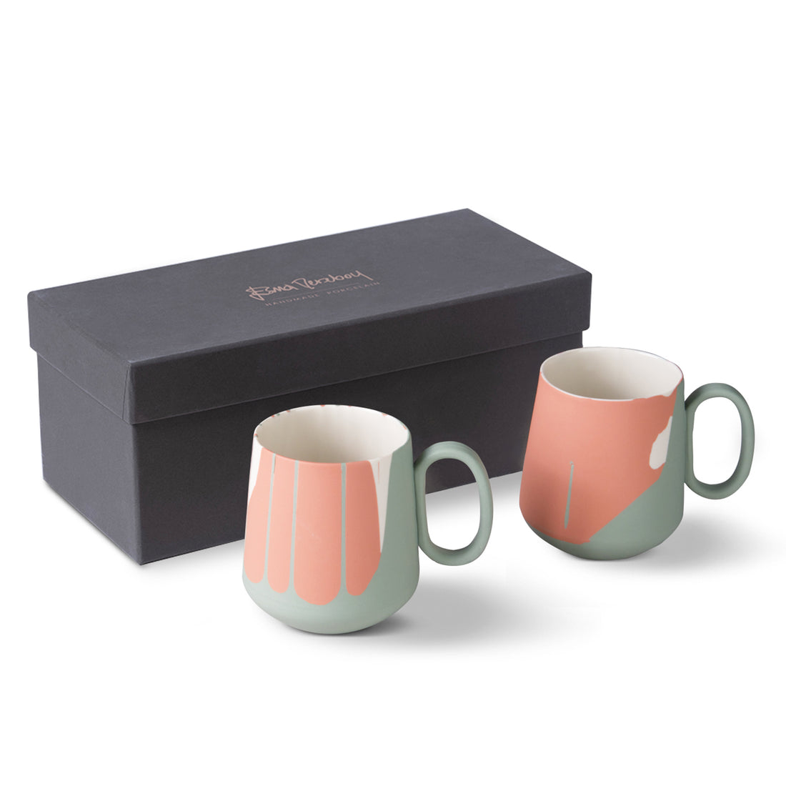 Tube-Mug-Set-Of-2-Colour-Wave-Nile-Porcelain-Handmade-ETUGENE