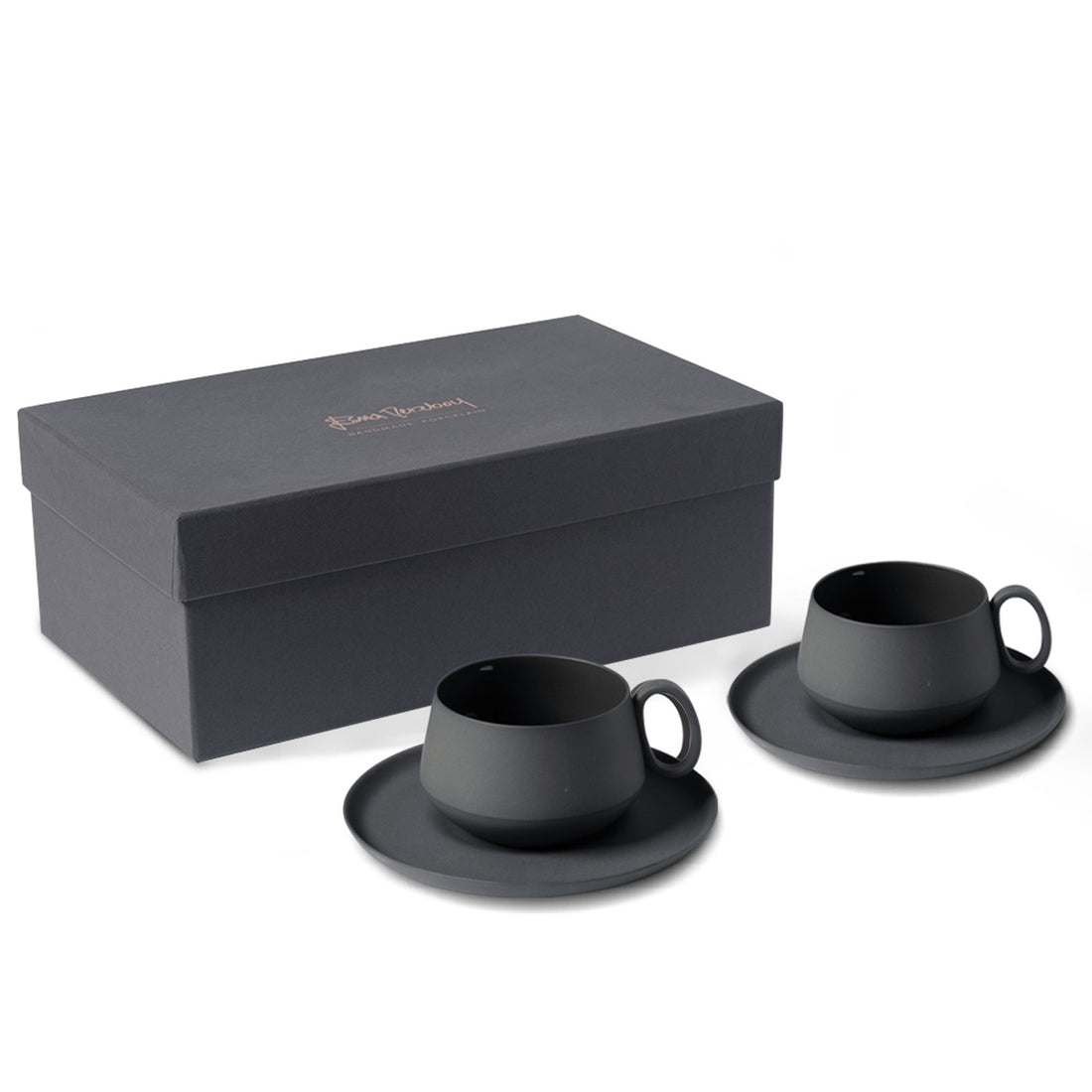 Tube-Tea-Cup-With-Saucer-Set-Of-2-Black-Porcelain-Handmade-ETUGENE